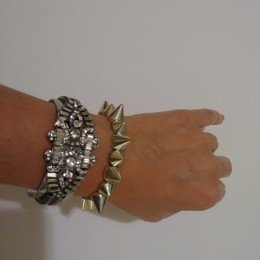 spikes bracelet and glass bracelet